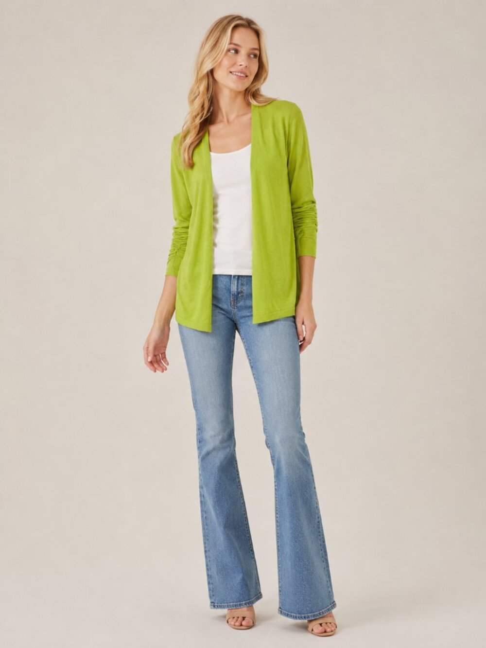 2/$30 Chico's Open Front Cardigan Lime Green 8 #A4128